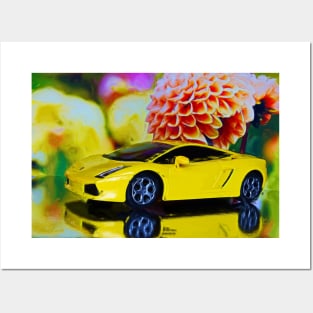 Surreal Yellow Sports Car Posters and Art